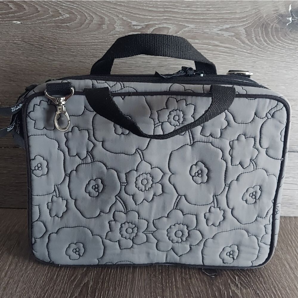 Thirty One Gray Quilted Poppy Double Zip Cosmetic Bag Organizer Travel Tote - Picture 2 of 8